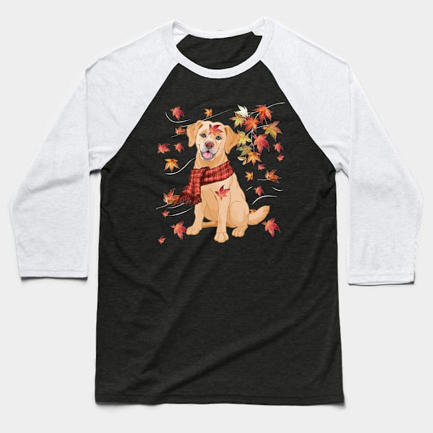 Maple Dog Leaf Fall Hello Autumn Funny Labrador Lover Baseball T-Shirt by MarrinerAlex